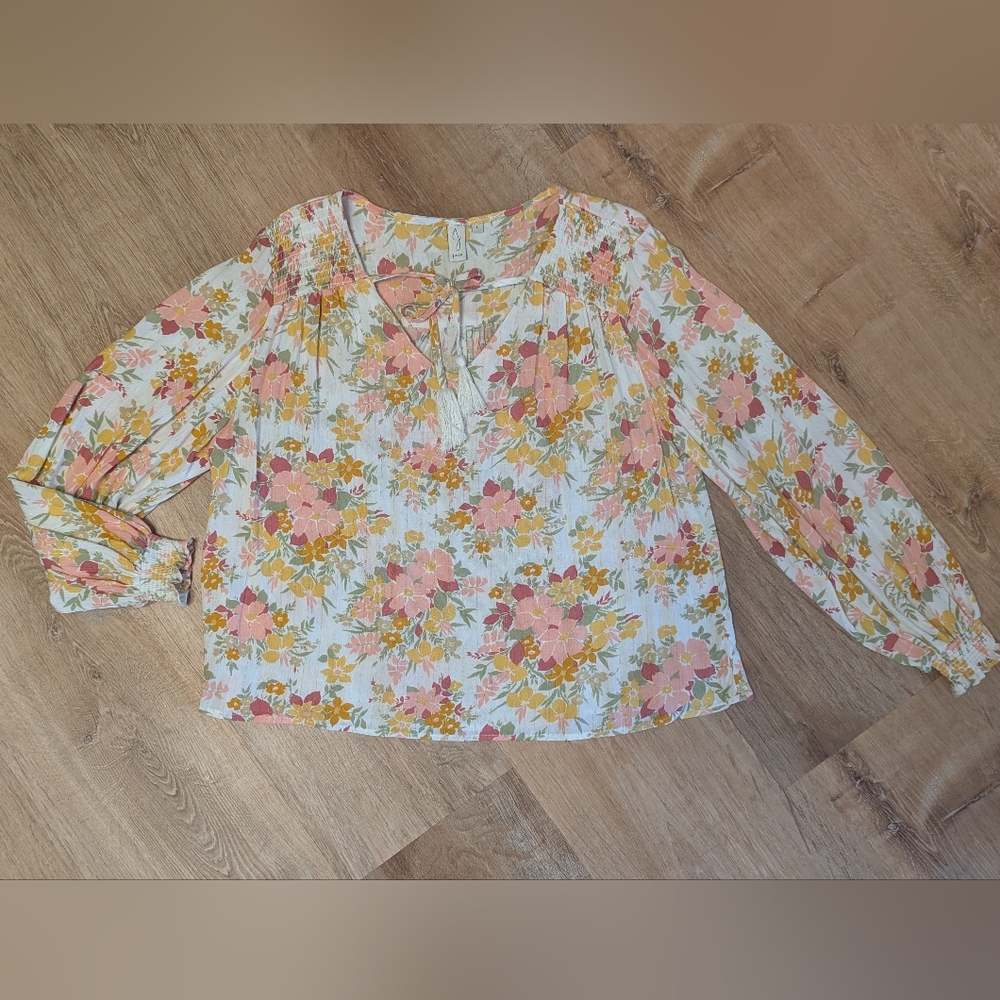 Joie Floral Peasant Blouse in White, Pink & Yellow